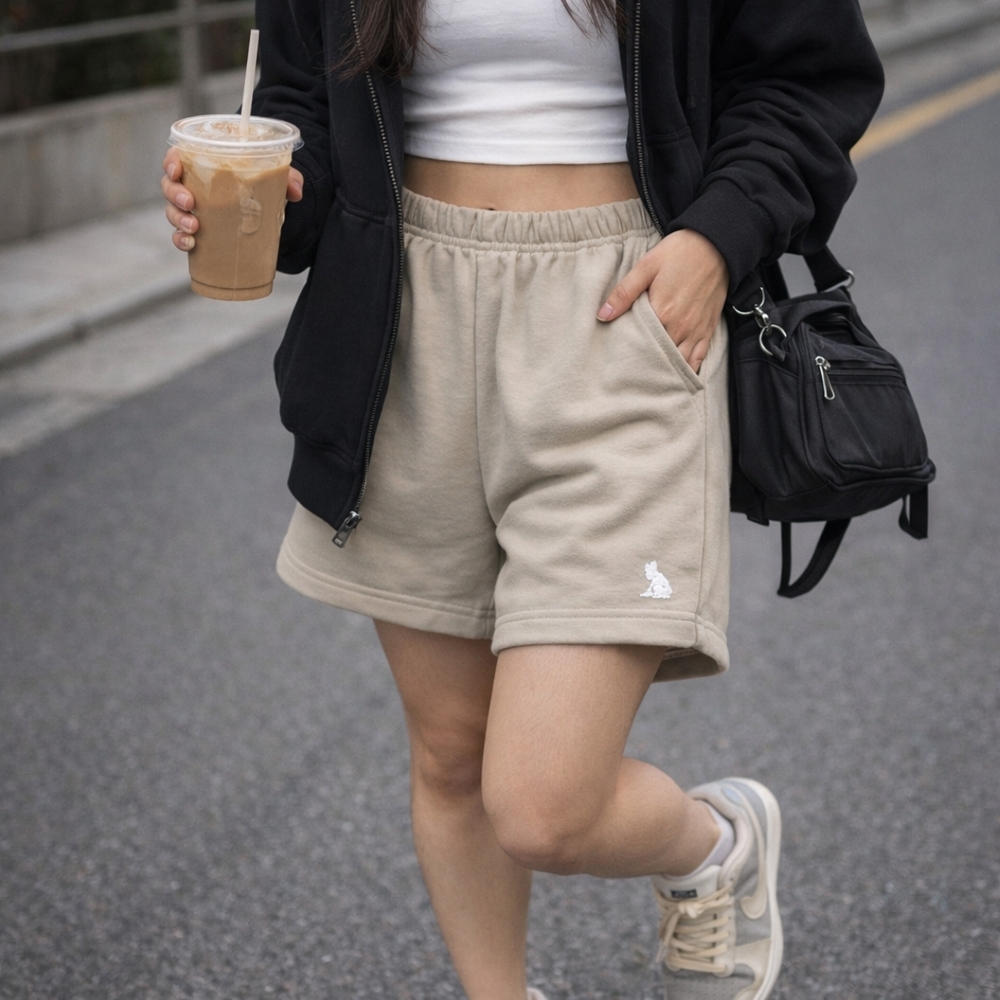 Kuwalla French Terry Shorts Khaki Minimalist Lounge Sweat Shorts Casual